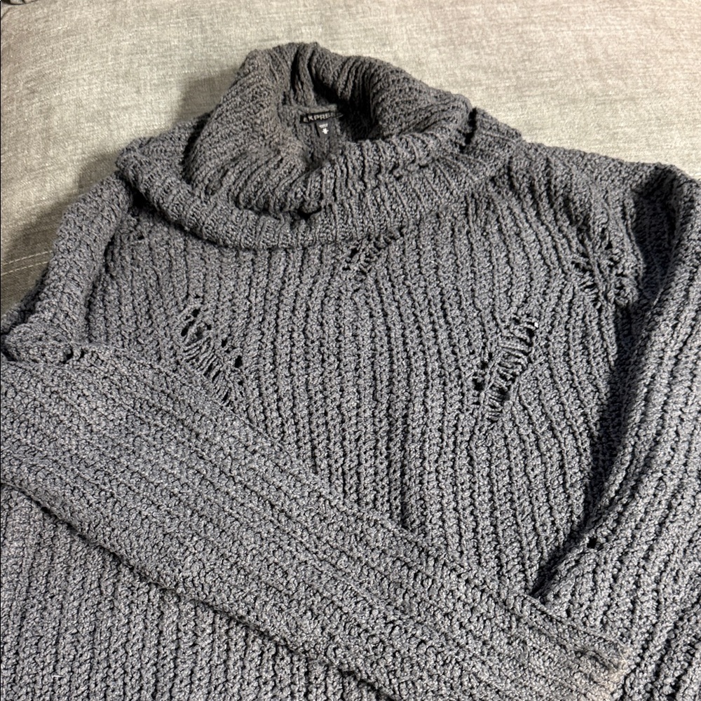 Express Charcoal Cowl Neck distressed Sweater tunic length size medium